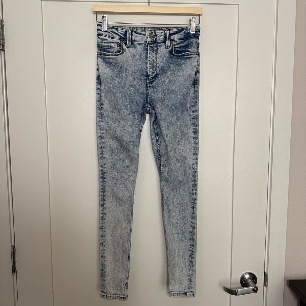 All Saints Dax Skinny Jeans Womens Sz 26 Blue Acid Wash High Rise Denim Stretch
